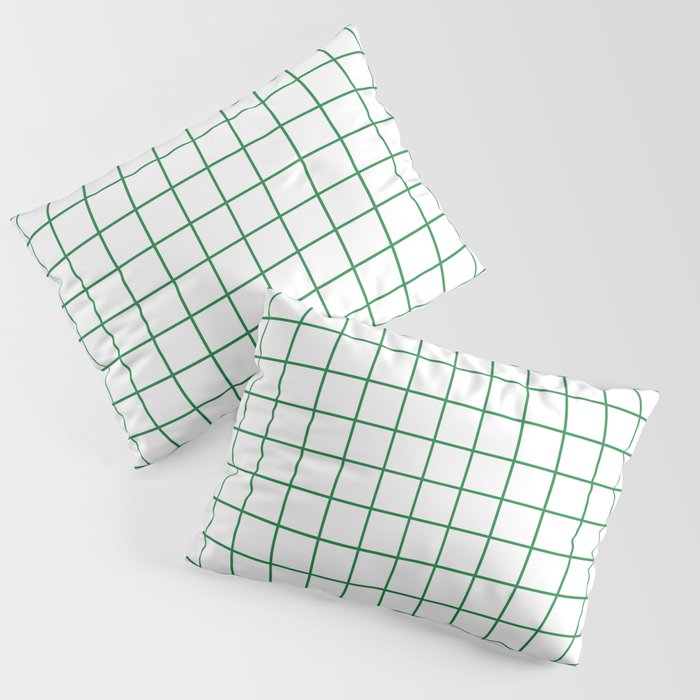 Grid Lines Green and White Geometric Pattern Pillow Sham Gallery Image 3