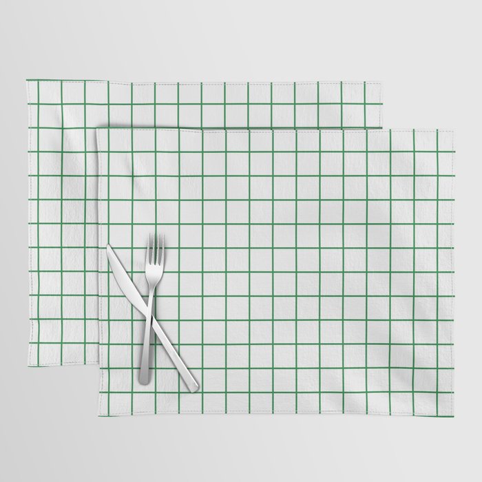Grid Lines Green and White Geometric Pattern Placemat Gallery Image 1