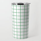 Grid Lines Green and White Geometric Pattern Travel Mug Gallery Image 1
