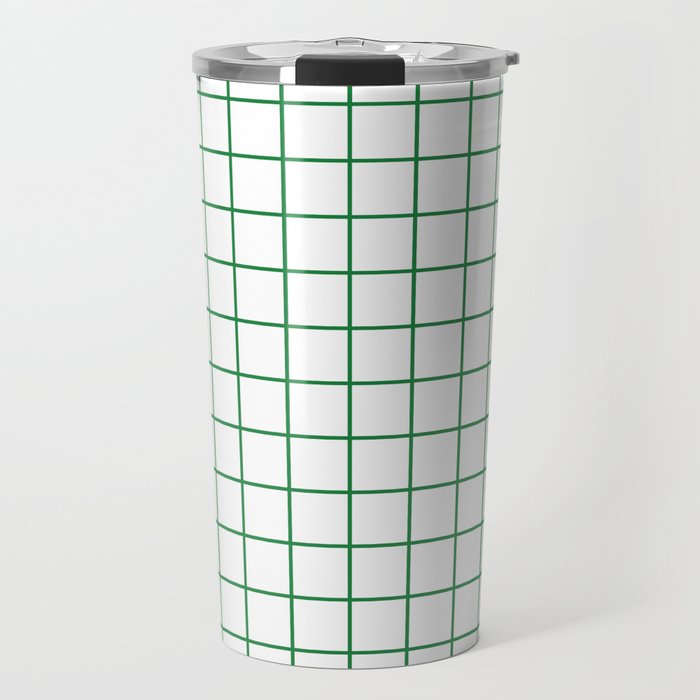 Grid Lines Green and White Geometric Pattern Travel Mug Gallery Image 1