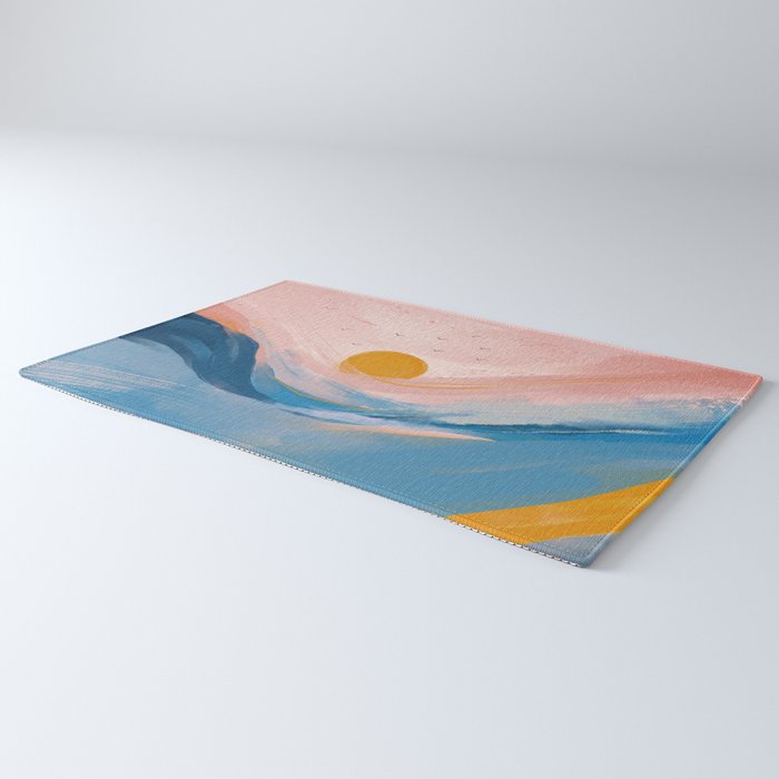 Pink and Blue Abstract Art Ocean and Sunrise Rug Gallery Image 3