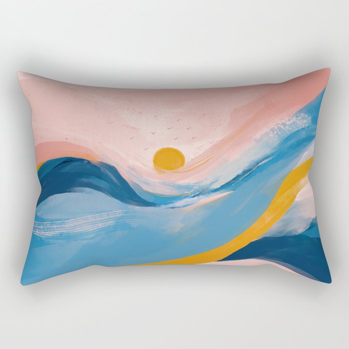 Pink and Blue Abstract Art Ocean and Sunrise Rectangular Pillow Gallery Image 2