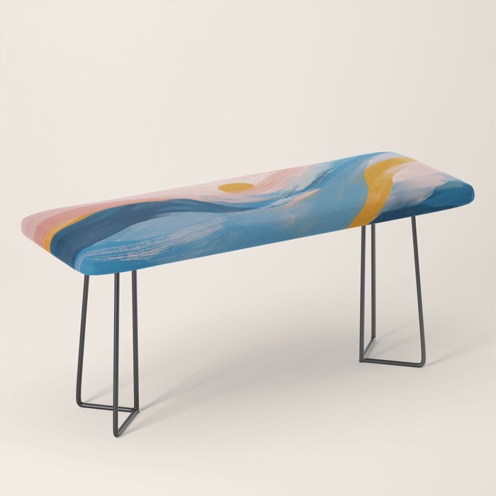 Pink and Blue Abstract Art Ocean and Sunrise Bench Gallery Image 1
