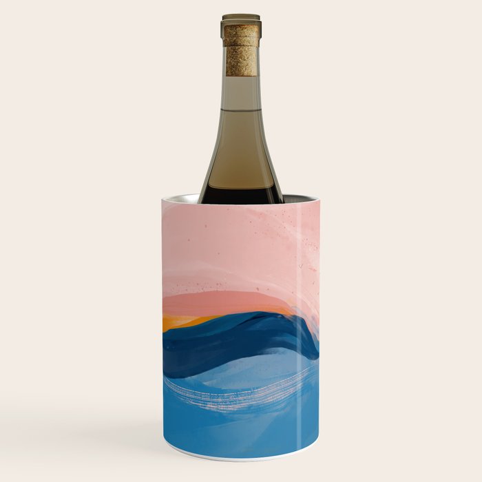 Pink and Blue Abstract Art Ocean and Sunrise Wine Chiller Gallery Image 2
