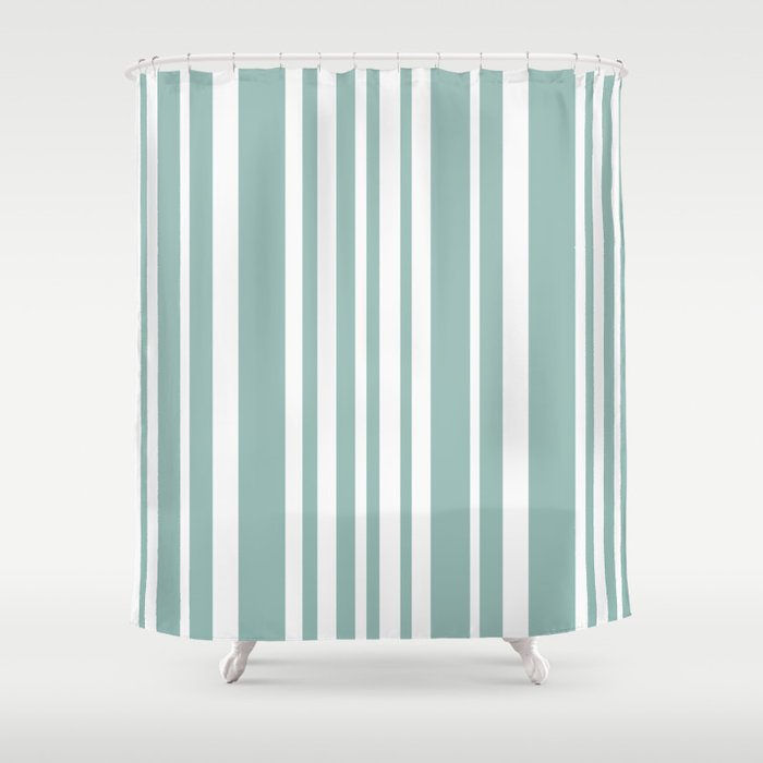 Classic Stripes XXXVII - Sage Green Shower Curtain Gallery Image 1