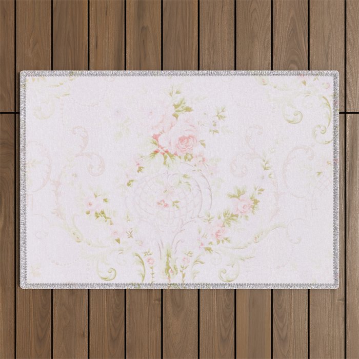 Parisian Shabby Chic Roses Vintage Wallpaper  Outdoor Rug Gallery Image 1