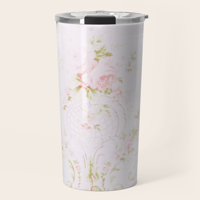 Parisian Shabby Chic Roses Vintage Wallpaper  Travel Mug Gallery Image 1
