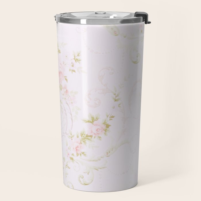 Parisian Shabby Chic Roses Vintage Wallpaper  Travel Mug Gallery Image 2