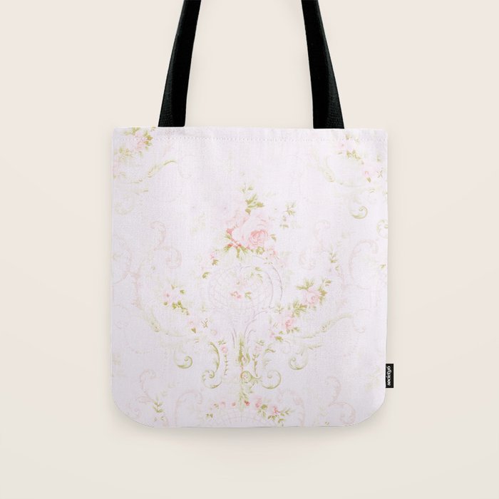 Parisian Shabby Chic Roses Vintage Wallpaper  Tote Bag Gallery Image 1