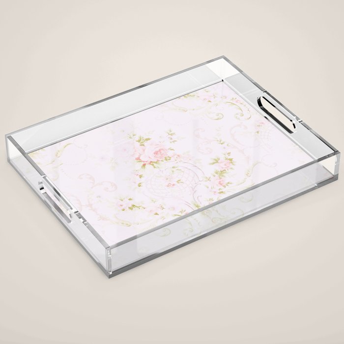 Parisian Shabby Chic Roses Vintage Wallpaper  Acrylic Tray Gallery Image 1