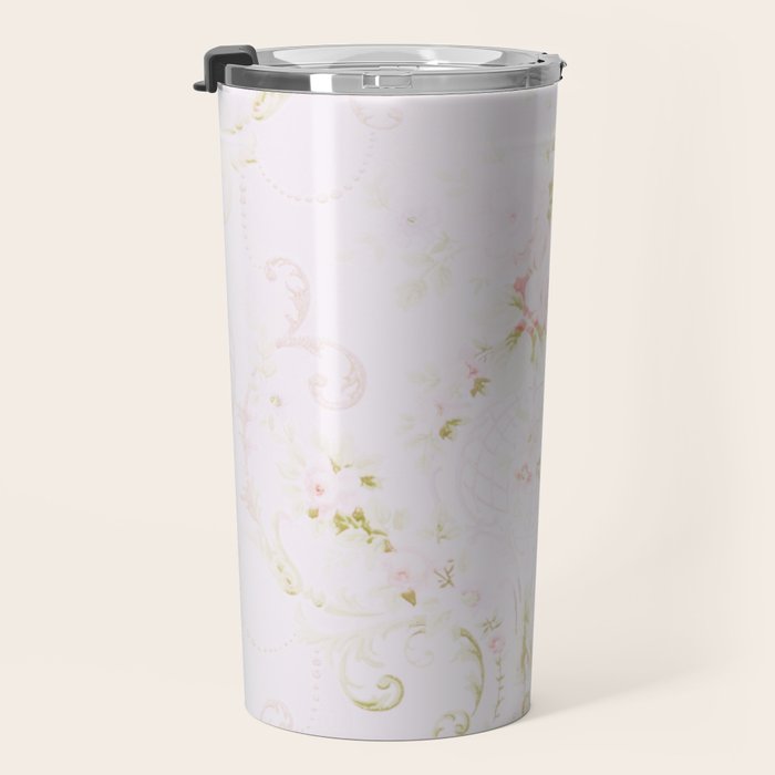 Parisian Shabby Chic Roses Vintage Wallpaper  Travel Mug Gallery Image 3