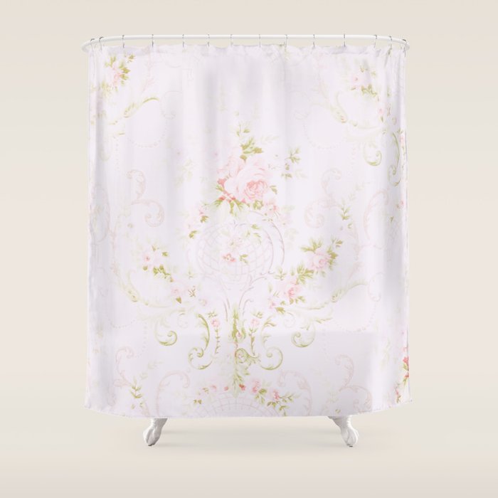 Parisian Shabby Chic Roses Vintage Wallpaper  Shower Curtain Gallery Image 1