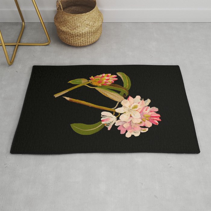 Rhododendron Maximum  by Mary Delany Paper Collage Floral Flower Botanical Paper Mosaic Vintage Scientific Plant Anatomy Rug Gallery Image 1
