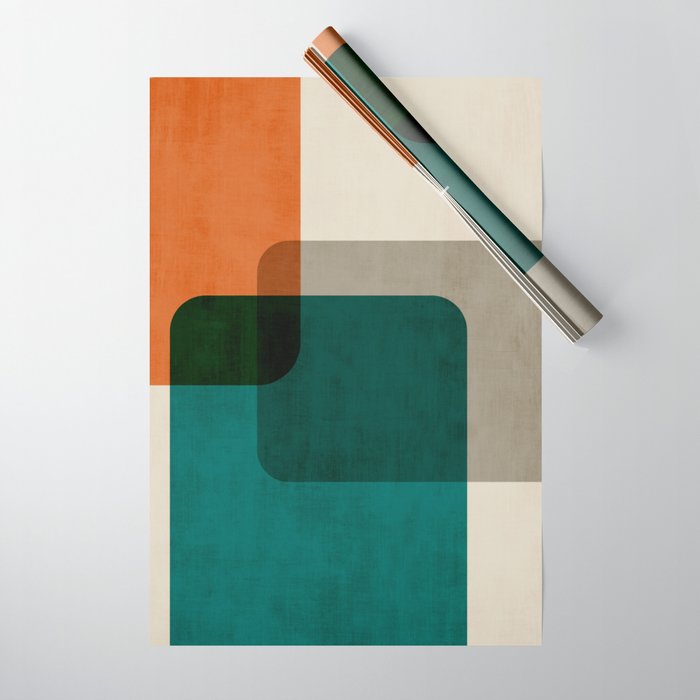Orange Teal MCM Modern Minimalism Artwork Wrapping Paper Gallery Image 1