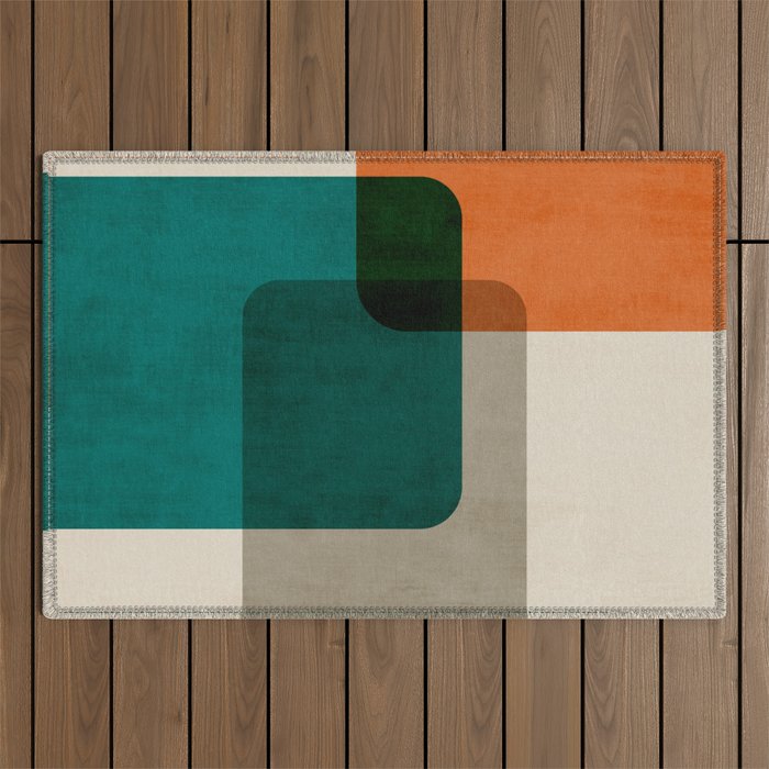 Orange Teal MCM Modern Minimalism Artwork Outdoor Rug Gallery Image 1