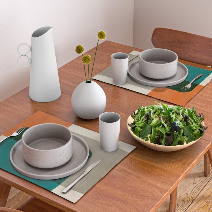 Orange Teal MCM Modern Minimalism Artwork Placemat Gallery Image 2