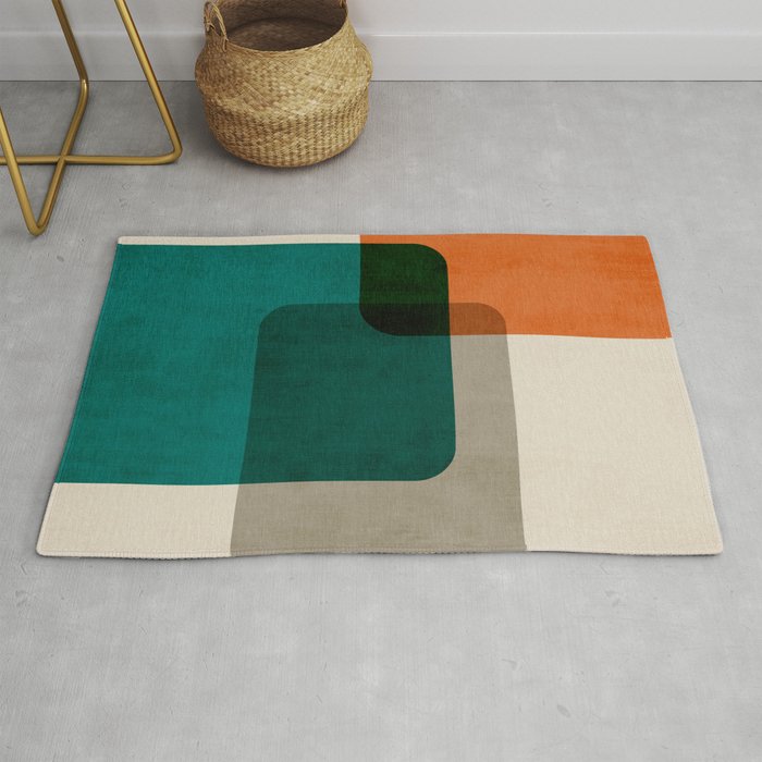 Orange Teal MCM Modern Minimalism Artwork Rug Gallery Image 1