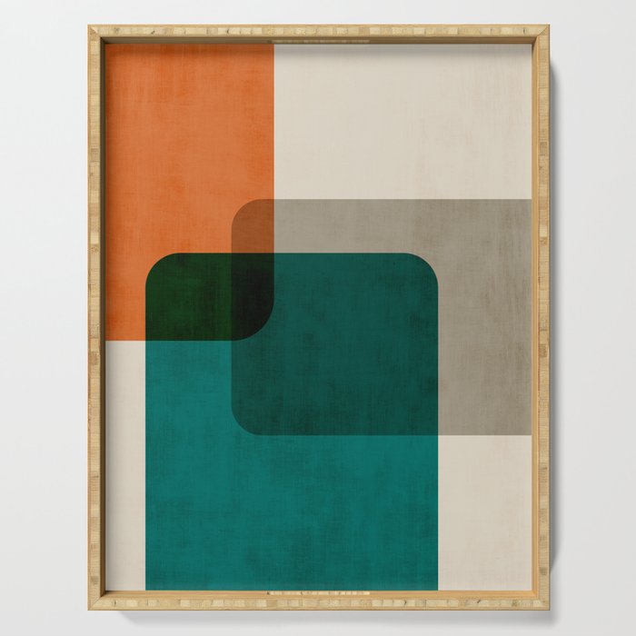 Orange Teal MCM Modern Minimalism Artwork Serving Tray Gallery Image 1