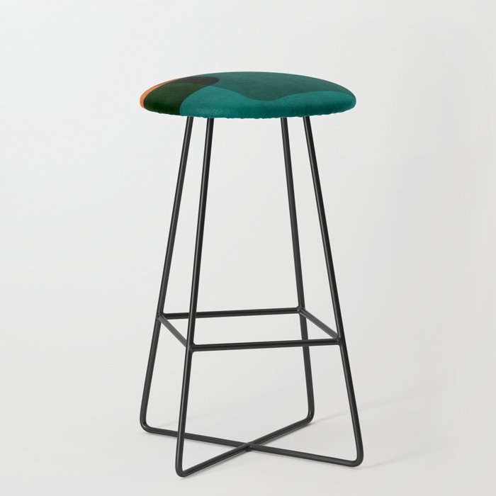 Orange Teal MCM Modern Minimalism Artwork Stool Gallery Image 1