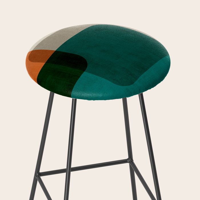 Orange Teal MCM Modern Minimalism Artwork Stool Gallery Image 2