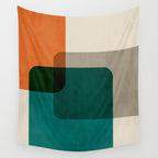 Orange Teal MCM Modern Minimalism Artwork Wall Tapestry Gallery Image 4