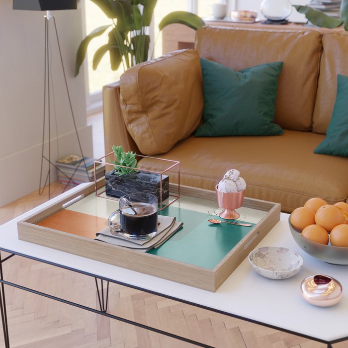 Orange Teal MCM Modern Minimalism Artwork Serving Tray Gallery Image 2