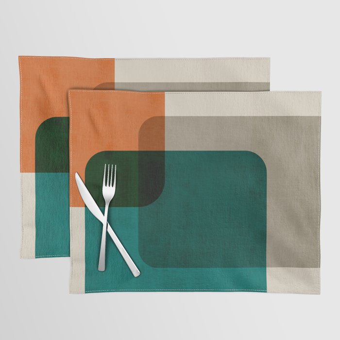 Orange Teal MCM Modern Minimalism Artwork Placemat Gallery Image 1