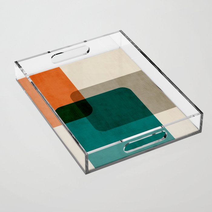Orange Teal MCM Modern Minimalism Artwork Acrylic Tray Gallery Image 1