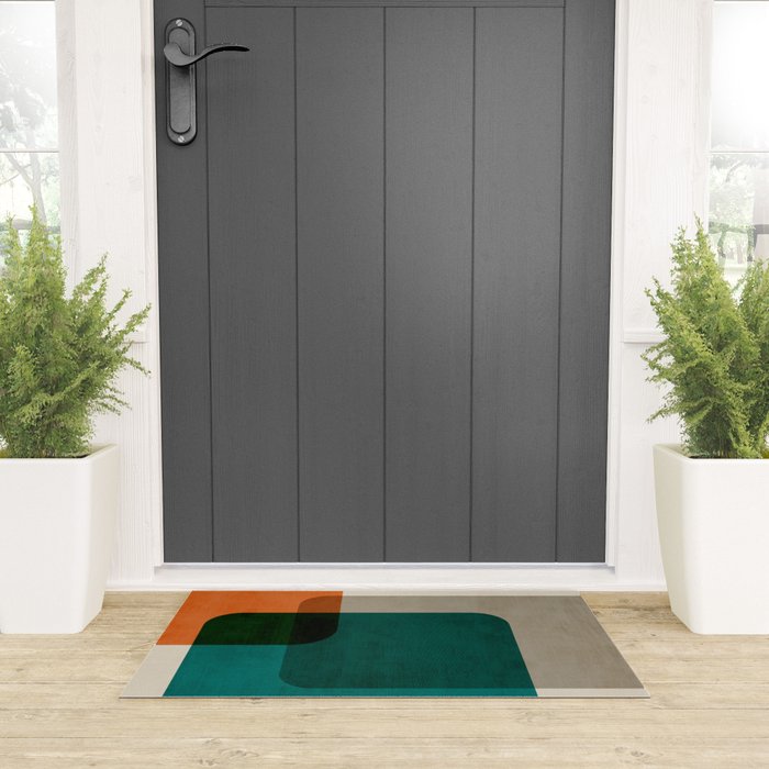 Orange Teal MCM Modern Minimalism Artwork Welcome Mat Gallery Image 3