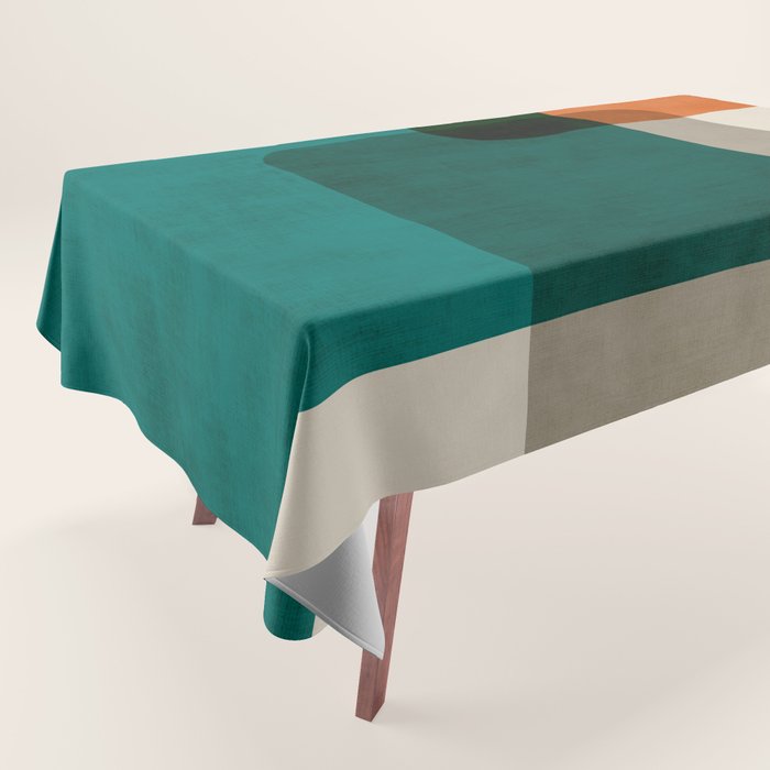 Orange Teal MCM Modern Minimalism Artwork Tablecloth Gallery Image 1