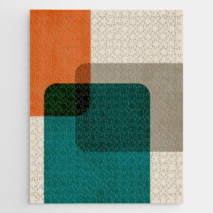 Orange Teal MCM Modern Minimalism Artwork Jigsaw Puzzle