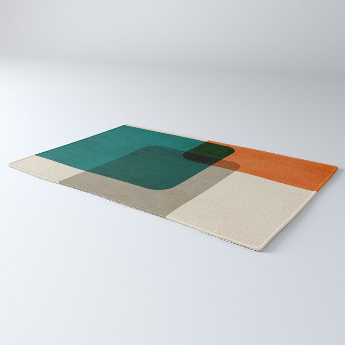 Orange Teal MCM Modern Minimalism Artwork Rug Gallery Image 3