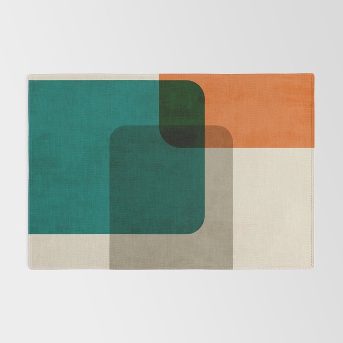 Orange Teal MCM Modern Minimalism Artwork Rug Gallery Image 2