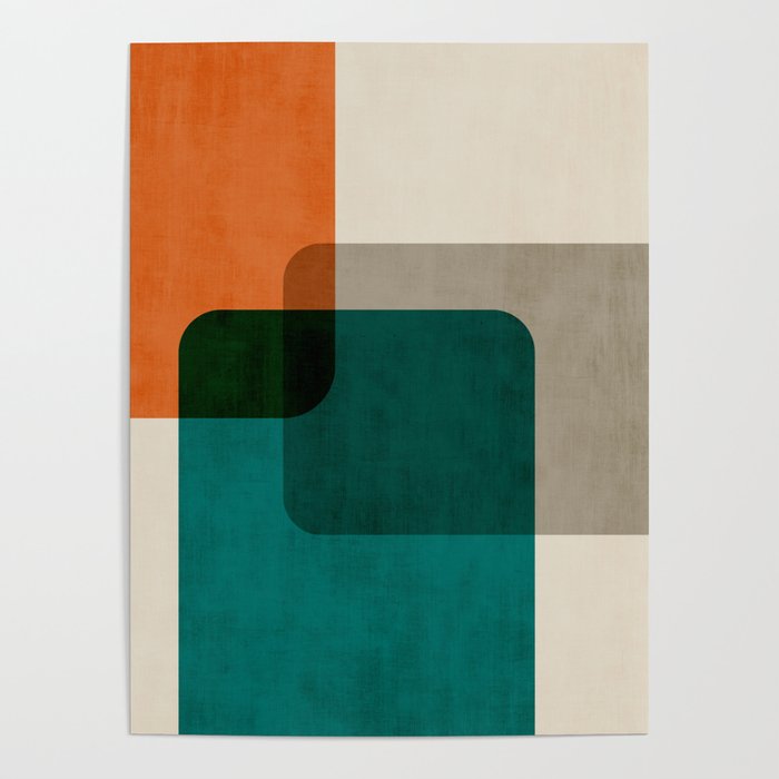 Orange Teal MCM Modern Minimalism Artwork Poster Gallery Image 4