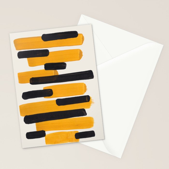 Mid Century Modern Abstract Painting Antique Yellow Black Bumble Bee Stripes Stationery Card Gallery Image 2