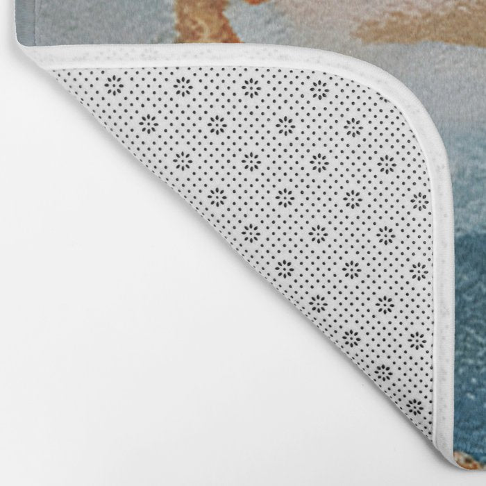 Drift 6: a bold mixed media piece in blues, brown, pink and red Bath Mat Gallery Image 2