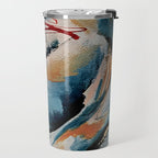 Drift 6: a bold mixed media piece in blues, brown, pink and red Travel Mug Gallery Image 2