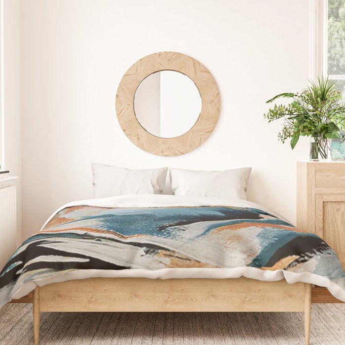 Drift 6: a bold mixed media piece in blues, brown, pink and red Duvet Cover Gallery Image 3