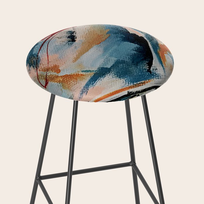 Drift 6: a bold mixed media piece in blues, brown, pink and red Stool Gallery Image 2