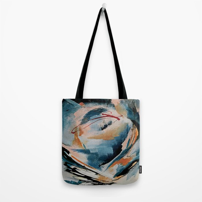 Drift 6: a bold mixed media piece in blues, brown, pink and red Tote Bag Gallery Image 2