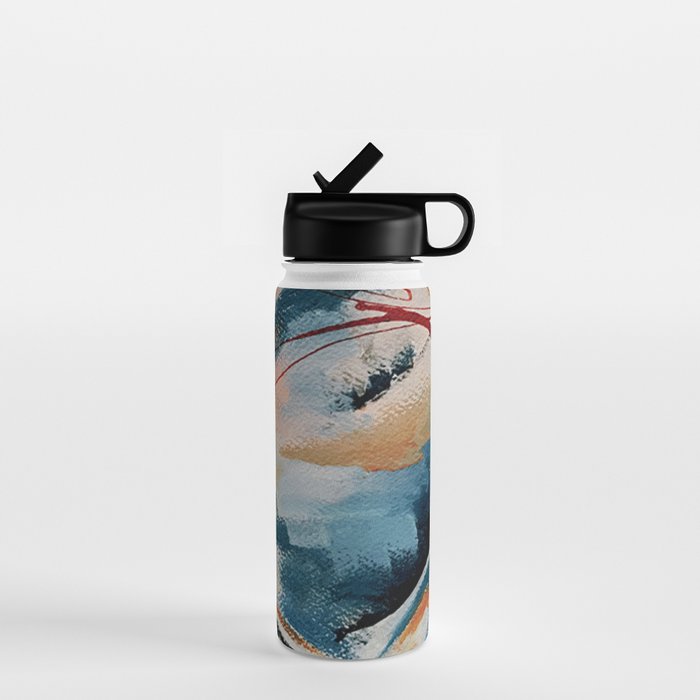 Drift 6: a bold mixed media piece in blues, brown, pink and red Water Bottle Gallery Image 1