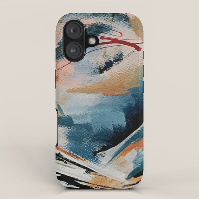 Drift 6: a bold mixed media piece in blues, brown, pink and red iPhone Case Gallery Image 1