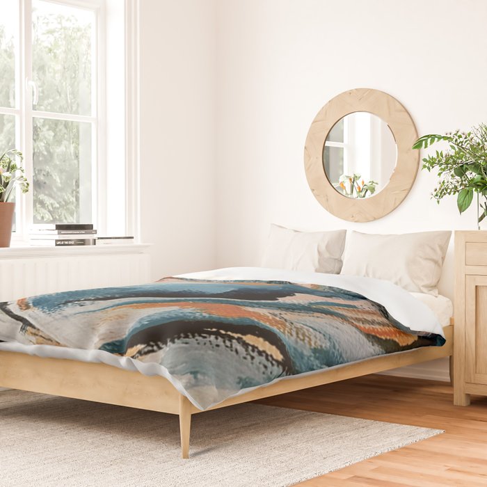 Drift 6: a bold mixed media piece in blues, brown, pink and red Duvet Cover Gallery Image 2