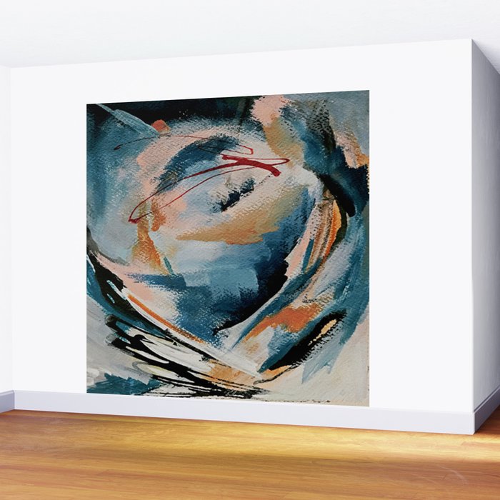 Drift 6: a bold mixed media piece in blues, brown, pink and red Wall Mural Gallery Image 2