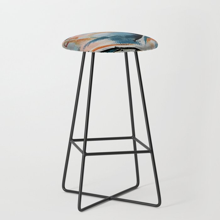 Drift 6: a bold mixed media piece in blues, brown, pink and red Stool Gallery Image 1