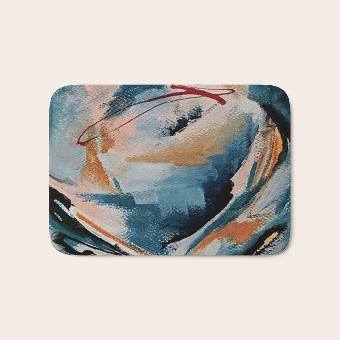 Drift 6: a bold mixed media piece in blues, brown, pink and red Bath Mat Gallery Image 1