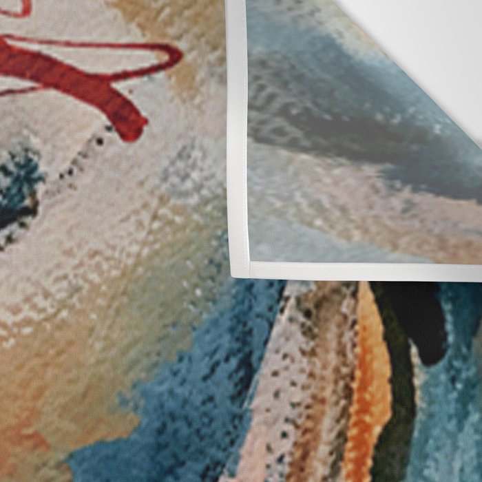 Drift 6: a bold mixed media piece in blues, brown, pink and red Wall Tapestry Gallery Image 3