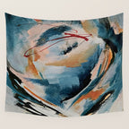 Drift 6: a bold mixed media piece in blues, brown, pink and red Wall Tapestry Gallery Image 4