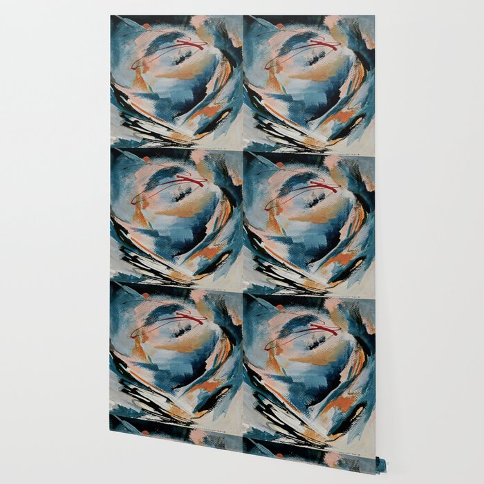 Drift 6: a bold mixed media piece in blues, brown, pink and red Wallpaper Gallery Image 2