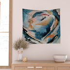 Drift 6: a bold mixed media piece in blues, brown, pink and red Wall Tapestry Gallery Image 2